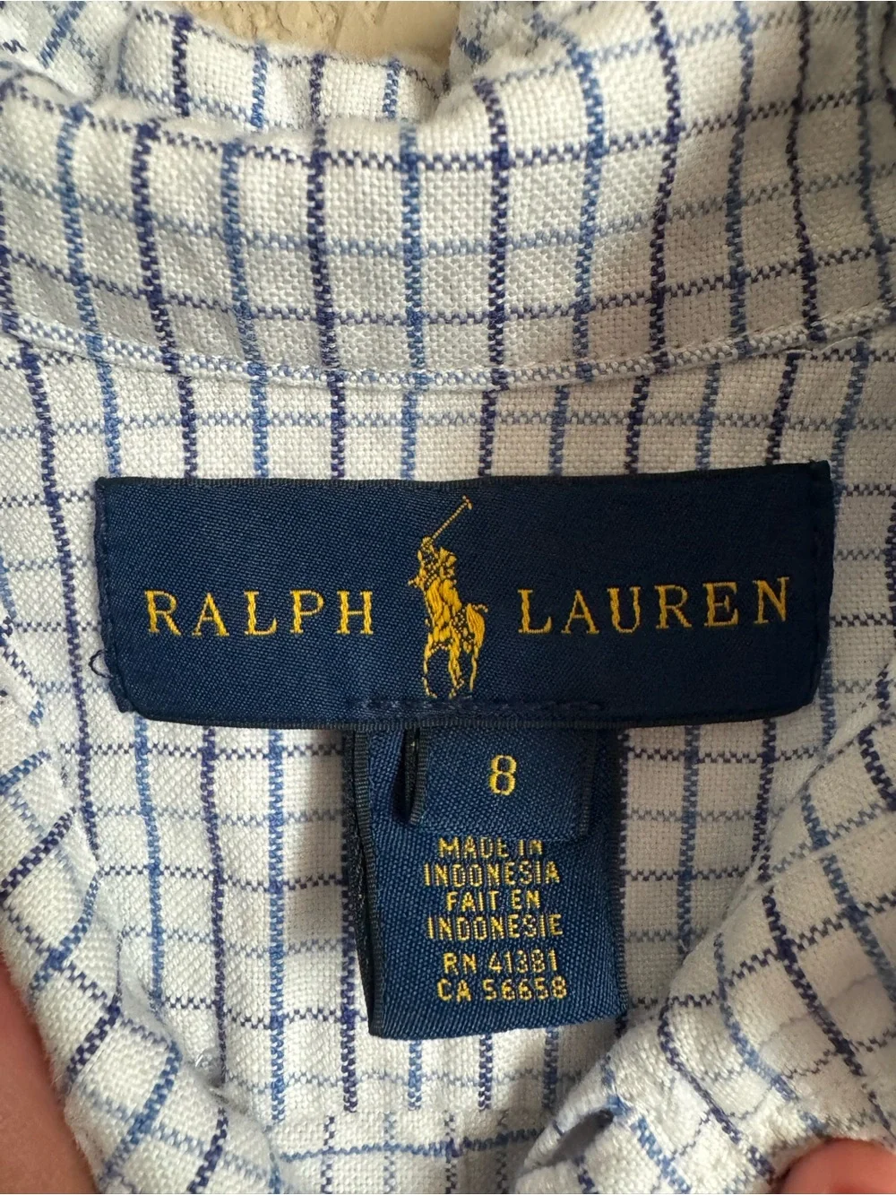 Kids Ralph Lauren White and Navy Grid Button-Down Shirt